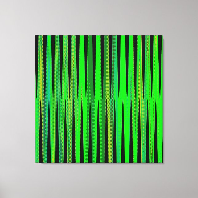 Modern Geometric Abstract Lime Green Black Wave Canvas Print (Front)