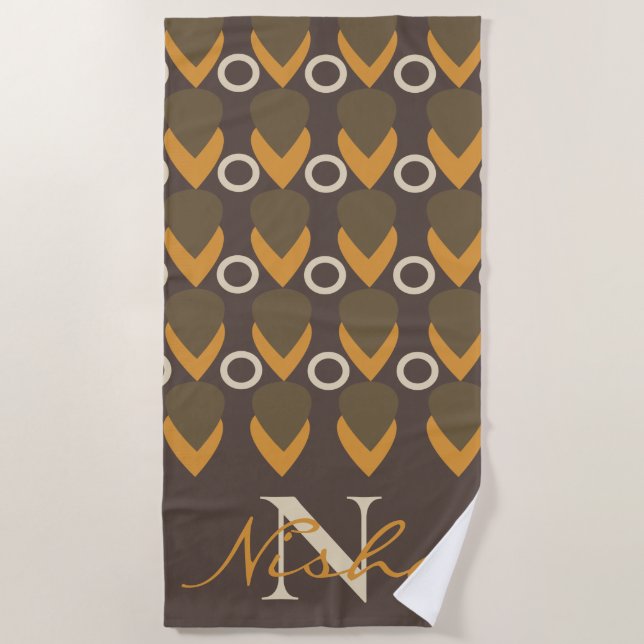 Modern Geometric Abstract Monogram Beach Towel (Front)