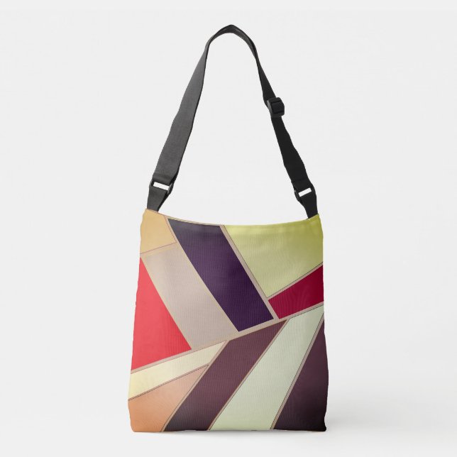 Modern Geometric Abstract Mosaic, Brown and Orange Crossbody Bag (Front)