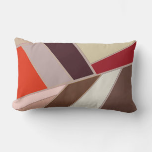 Modern Geometric Abstract Mosaic, Brown and Orange Lumbar Pillow