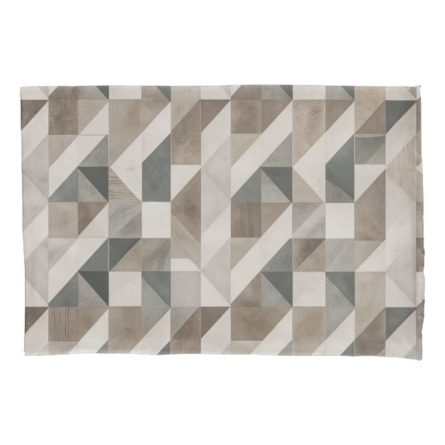 Modern Geometric Abstract - Neutral Beige & Grey Pillowcase (Front-Left)