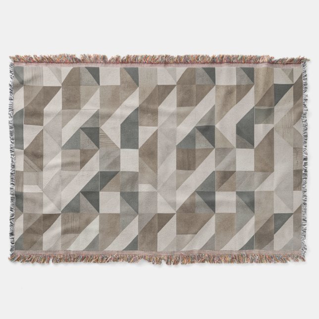 Modern Geometric Abstract – Neutral Beige & Grey Throw Blanket (Front)