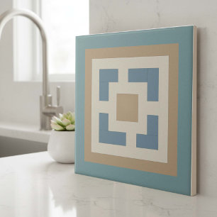 Modern Geometric Abstract Pat#11 Teal ID1192 Tile