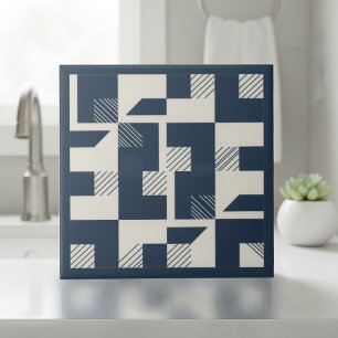 Modern Geometric Abstract Pat#3 Navy ID1192 Tile
