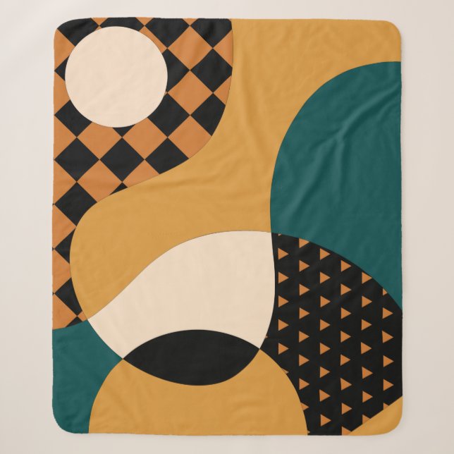 Modern geometric abstract patchwork pattern, wavy  sherpa blanket (Front)