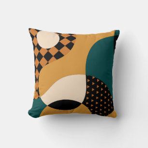 Modern geometric abstract patchwork pattern, wavy throw pillow
