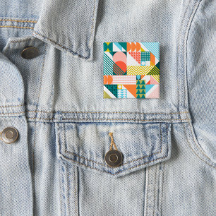 Modern Geometric Abstract Pattern Bold Retro  2 Inch Square Button