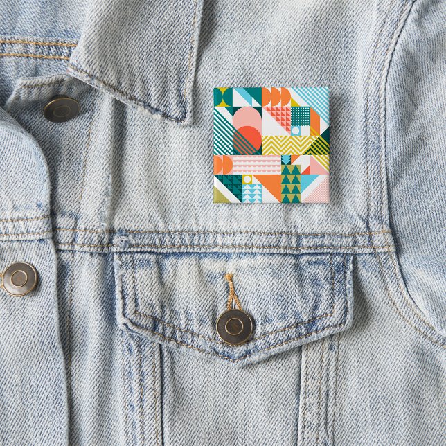 Modern Geometric Abstract Pattern Bold Retro  2 Inch Square Button (Creator Uploaded)