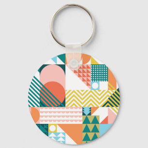 Modern Geometric Abstract Pattern Bold Retro  Keychain