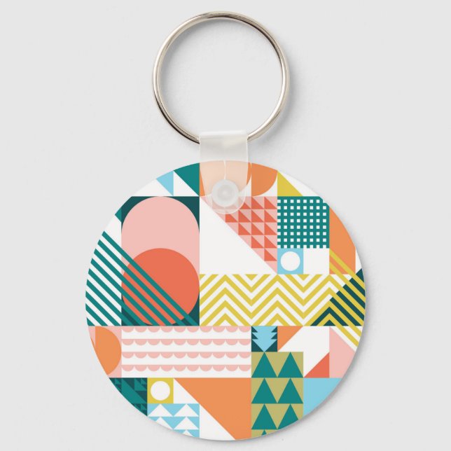 Modern Geometric Abstract Pattern Bold Retro  Keychain (Front)