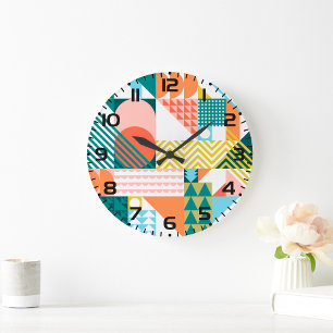 Modern Geometric Abstract Pattern Bold Retro  Large Clock