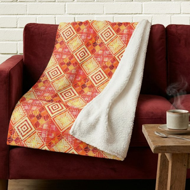 Modern Geometric Abstract Pattern  Sherpa Blanket (Unique sherpa blanket featuring a geometric abstract pattern with warm terra cotta earth colors)