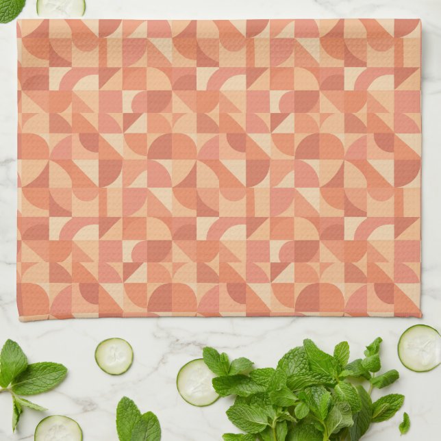 Modern Geometric Abstract Peach & Terracotta  Kitchen Towel (Folded)