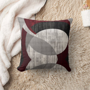 Modern Geometric Abstract Red, Grey And Black Throw Pillow