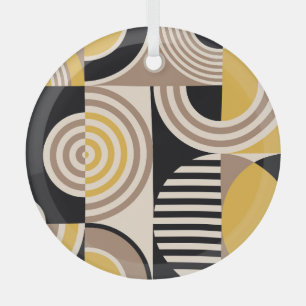 Modern geometric, abstract vintage pattern glass ornament