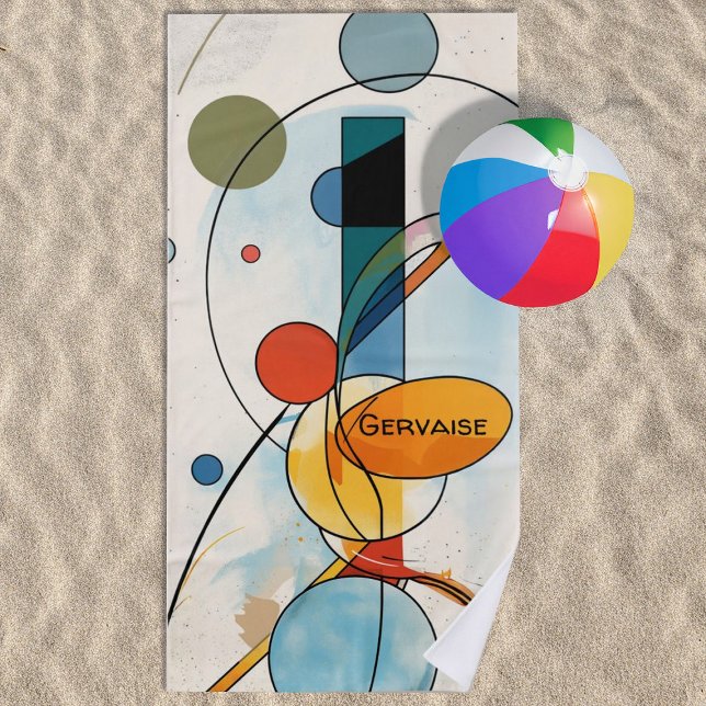 Modern Geometric Abstract with Rhythmic Circles Beach Towel (Personalized Abstract Design Beach Towel)
