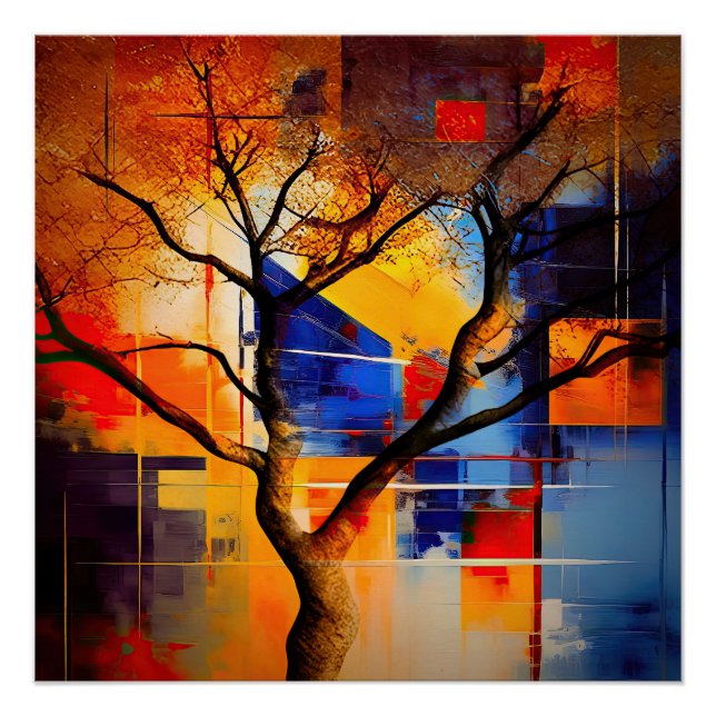 Modern Geometric Abstract with Tree Poster (Front)