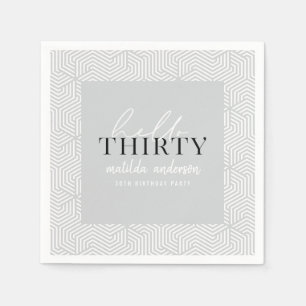 Modern geometric and script 30th birthday party napkin
