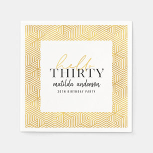 Modern geometric and script gold 30th birthday napkin