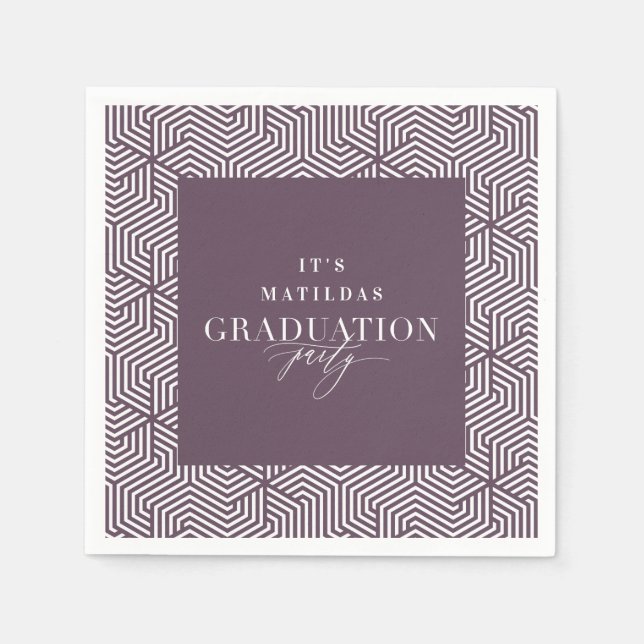 Modern geometric and script graduation party napkin (Front)