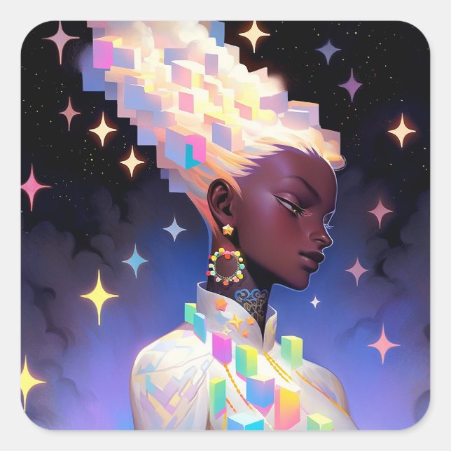 Modern Geometric Anime Girl Square Sticker (Front)