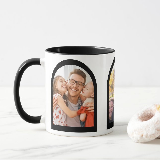 Modern Geometric Arch Memories Custom Family Photo Mug (With Donut)