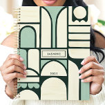 Modern Geometric Arches 2025 Custom Name Planner<br><div class="desc">Embrace organization with this modern and artistic planner featuring a unique geometric design with arches in calming green and cream tones. Personalize it with your name for a unique touch. This planner is perfect for keeping track of appointments, to-dos, and all your important dates throughout 2025. With its contemporary design...</div>