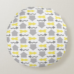 Modern Geometric Arrows & Houses Seamless Pattern Round Pillow