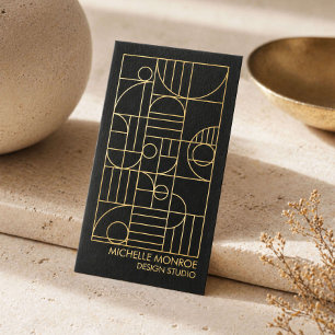 Modern Geometric Art Deco Faux Gold/Black Designer Business Card