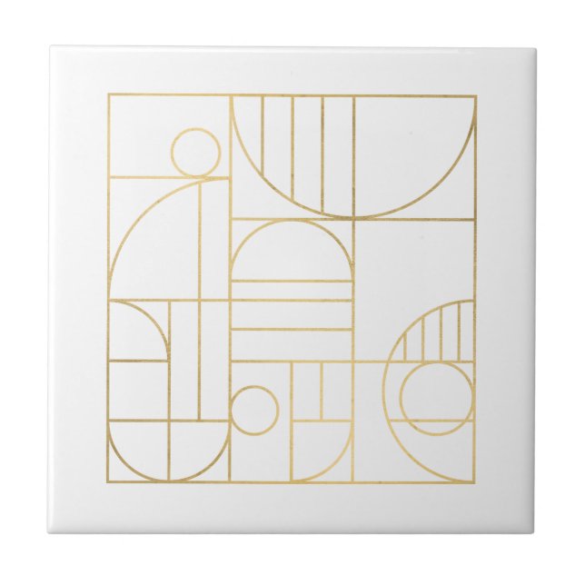 Modern Geometric Art Deco Faux Gold/White Designer Tile (Front)