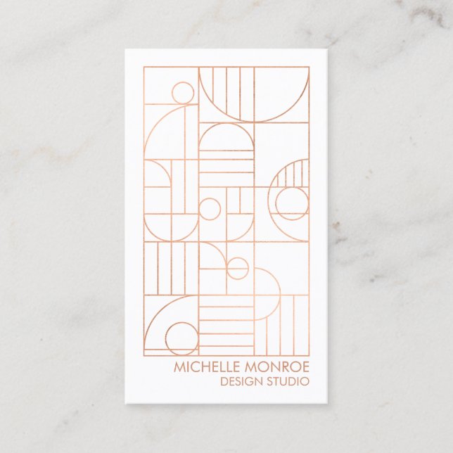 Modern Geometric Art Deco Faux Rose Gold Designer Business Card (Front)