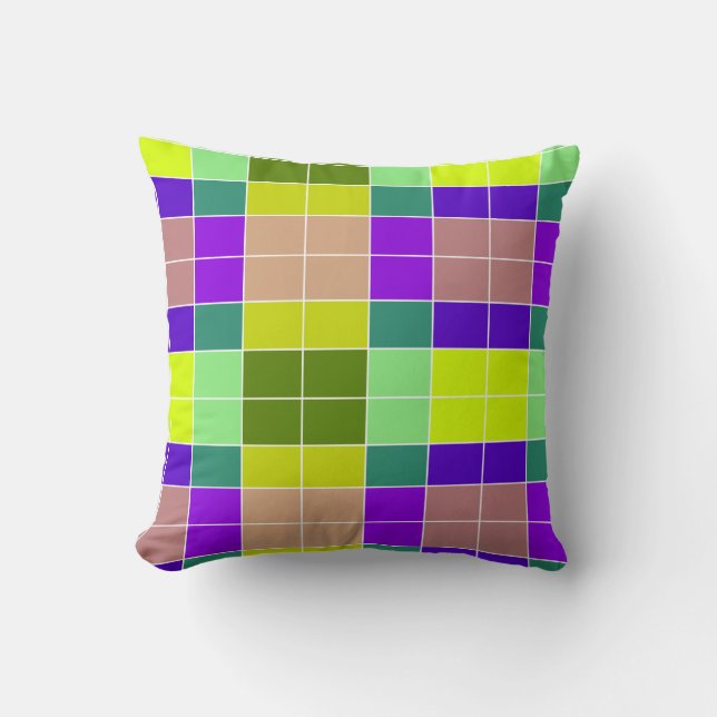 Modern Geometric Art Green Yellow Squares Pillow (Front)