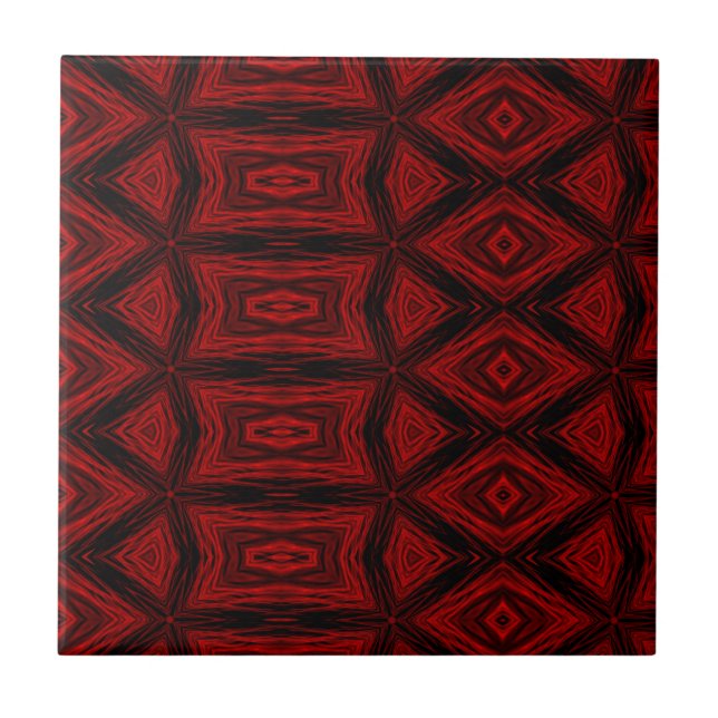 Modern Geometric Art Pattern Red Black holiday Tile (Front)