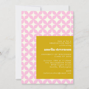 Modern Geometric Art Pink Graduation Party Photo Invitation