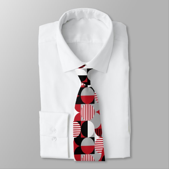 Modern Geometric Bauhaus, Black Red Grey Tie (Tied)