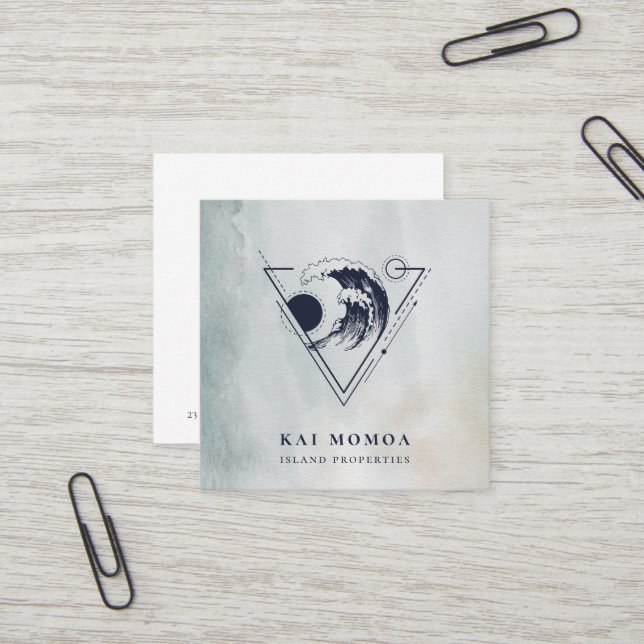 Modern Geometric Beach Wave Logo Square Business Card (Front/Back In Situ)
