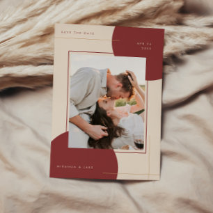 Modern Geometric Beige Inline Photo Wedding Save The Date