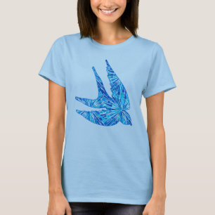 Modern Geometric Bird, Cobalt and Sky Blue T-Shirt