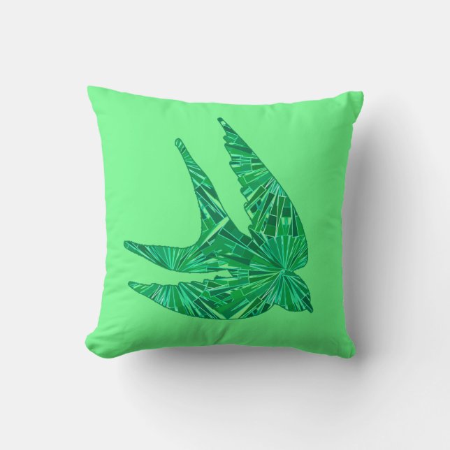 Modern Geometric Bird, Jade and Emerald Green Throw Pillow (Front)