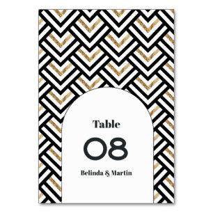 Modern Geometric Black and Gold Table Number