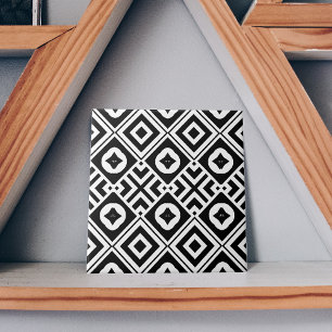 Modern Geometric Black and White Mosaic Pattern Tile