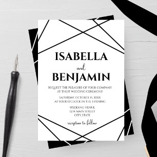 Modern Geometric Black and White Wedding Invitation