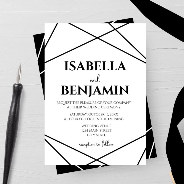 Modern Geometric Black and White Wedding Invitation (Creator Uploaded)