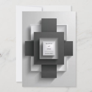 Modern Geometric Black and White Wedding  Invitation