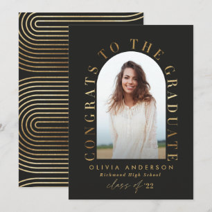 Modern geometric black gold photo arch graduation