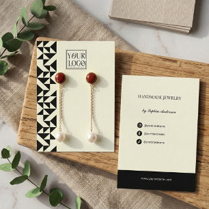 Modern Geometric Black & Ivory Earring Display  Business Card