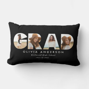 Modern geometric black multi photo graduation lumbar pillow