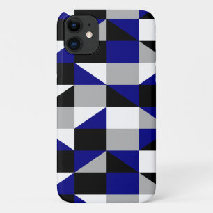 Modern Geometric Black Navy Blue Grey Pattern iPhone 11 Case