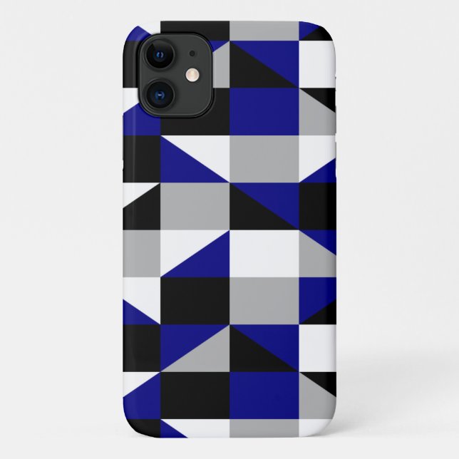 Modern Geometric Black Navy Blue Grey Pattern Case-Mate iPhone Case (Back)