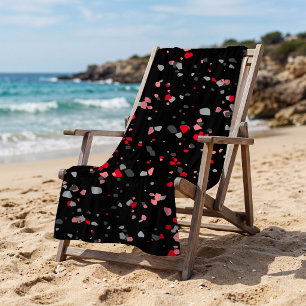Modern Geometric Black Red Terrazzo Pattern Beach Towel